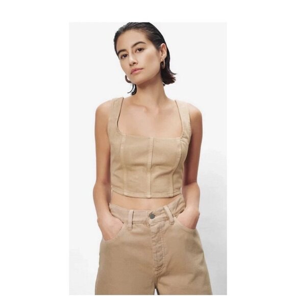 NWT Mara Hoffman Amal Beige Oatmeal Denim Cropped Top Tank Size 4 - Picture 1 of 12
